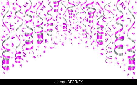 Golden, silver streamer and confetti on transparent background. decoration with serpentine for birthday, party, Christmas, New Year. falling gold curl Stock Vector