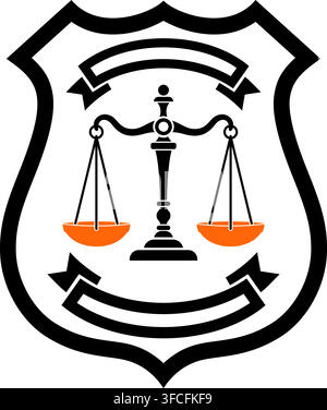Law and order concept. protection with shield and scales of justice. flat icons for poster, web site, advertising, logo. isolated vector illustration Stock Vector