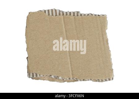 Torn Piece of Brown Corrugated Cardboard Isolated on White Background Stock Photo