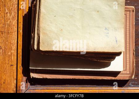 Blank Pages of an Old Book in an Antiquarian Bookshop Stock Photo