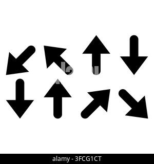 Collection of minimalist black bold arrow vectors isolated on white background. Perfect for web design, app interfaces, infographics, maps Stock Vector