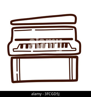 Elegant grand piano line art vector featuring a curved body, open lid, keyboard and pedals with a refined classical concert aesthetic. Stock Vector
