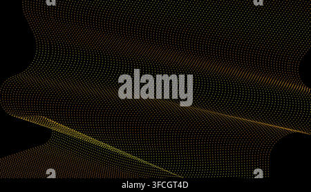 Abstract shiny color gold wave design element with glitter effect on dark background. Stock Vector