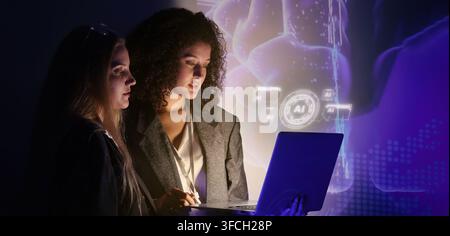 Ai and Business. Team discussing and using artificial intelligence technology or Ai assistant. Futuristic innovation AI technology collaboration and i Stock Photo