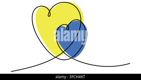 Blue and yellow hearts with the flag of Ukraine. Ukrainian Russian war. Vector cartoon isolated illustration. Stock Vector