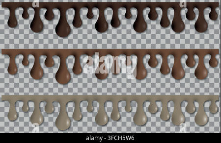 Dripping Melted Chocolates Isoalted. Realistic 3d Vector Illustration of Liquid Chocolate Cream or Syrup with Place for Text Stock Vector