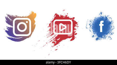 Vinnytsia, Ukraine - March 18, 2022. Collection of popular social media logo. Facebook, instagram, youtube. Stock Vector