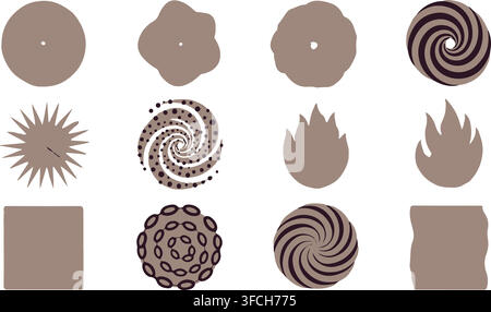 Abstract shapes in neutral colors including circles spirals and flames for design backgrounds. Stock Vector