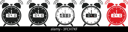 Analog alarm clock icons with digital display for time management scheduling countdowns and urgent task reminders. Stock Vector