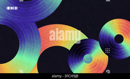Colorful Geometric Abstract Background With Gradient Circles And Grid Texture Stock Vector