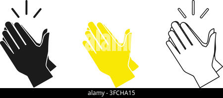 Clapping hands applause icon set in black and yellow colors for success celebration and positive feedback gesture. Stock Vector