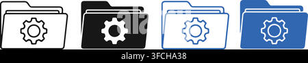 Configurable folder vector icon set in black and blue colors for system file management and digital data organization. Stock Vector