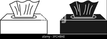 Facial tissue box vector icon for paper napkins in outlines and solid black fill isolated on transparent background. Stock Vector