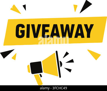 Giveaway banner with yellow megaphone icon in cartoon flat design style for marketing promotion and reward campaign. Stock Vector