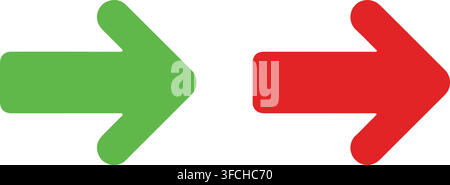 Green and red thick horizontal arrows pointing right side design set ideal for wayfinding signs and direction guides. Stock Vector