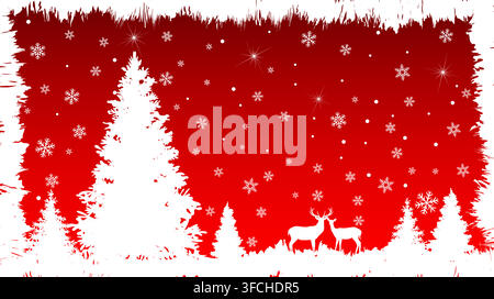 White fir tree and snowflakes on a red background. Christmas background. Stock Vector