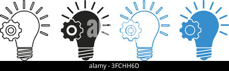 Light bulb icons with gears inside representing ideas innovation and creative thinking for business and technology concepts. Stock Vector