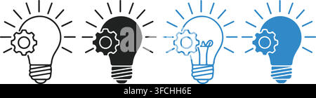 Light bulb idea and gear for innovation and technology solutions on white background. Stock Vector