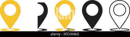 Map pin pointer location icons with yellow and black colors for navigation design and global positioning system gps. Stock Vector