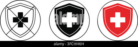 Medical shield icons with plus sign representing healthcare protection and health safety for medical services. Stock Vector