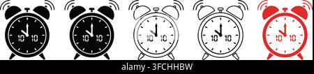 Minimalist digital alarm clock icons with retro style for time management scheduling apps and productivity interface. Stock Vector