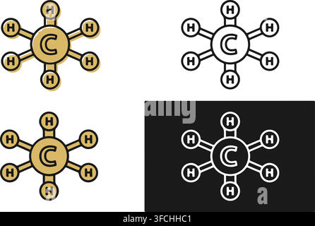 Methane molecule structure with carbon and hydrogen atoms science chemistry and education concept flat design icon. Stock Vector
