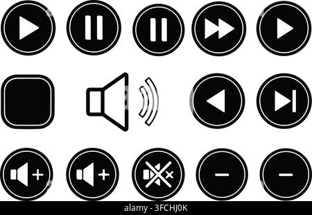 Multimedia player interface control buttons collection for video and audio playback software design and mobile apps. Stock Vector