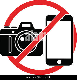 No photo and no mobile phone sign with camera and smartphone icons for restricted areas or events. Stock Vector