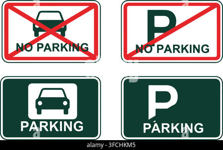 Parking sign indicating no parking zones and allowed parking areas for traffic control. Stock Vector