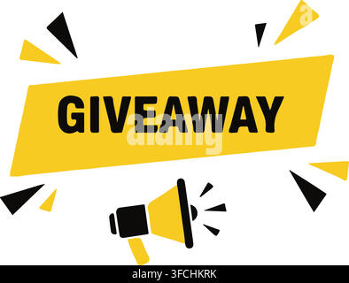 Promotion announcement template with megaphone graphic and giveaway text on yellow background for store marketing. Stock Vector