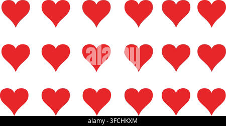 Red heart flat icons collection on transparent background for game interface design elements and rating scoring. Stock Vector