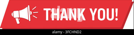 Red thank you banner with megaphone icon and transparent cutout letters for business promotion or event gratitude. Stock Vector