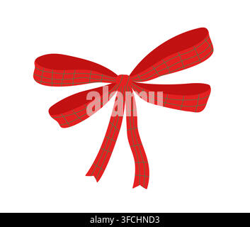 Christmas red ribbon decorative bow hand drawn minimalist illustration, simple festive knot, vintage holiday tree decoration, New Year gift element, seasonal craft detail, traditional cozy winter mood Stock Vector