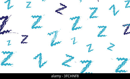 Seamless pattern with hand drawn sleeping blue and purple z letters on transparent background for fabric design. Stock Vector