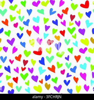 Colorful Hearts Seamless Pattern, Repeating Surface Design with Cute Hearts Stock Photo