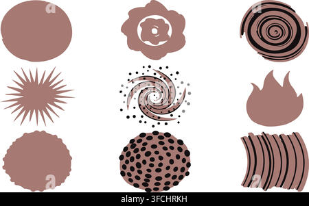 Set of brown and black abstract decorative shapes for creative designs and unique backgrounds. Stock Vector