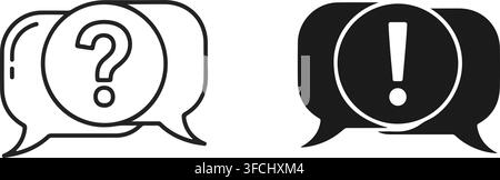 Speech bubbles with question and exclamation marks in outline and solid styles for customer support communications. Stock Vector