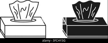 Tissue box icon vector for facial paper napkins in outlines and solid black fill isolated on transparent background. Stock Vector