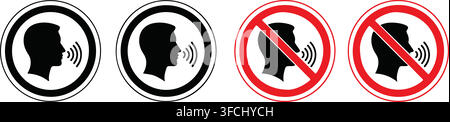 Voice chat icons set contains four variants showing conversation, no talking, and speaking symbol collection. Stock Vector