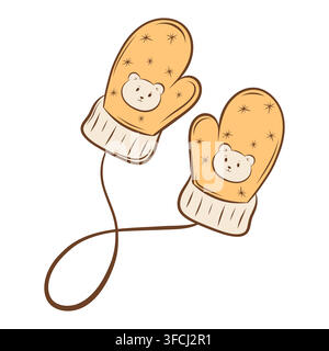Vector illustration of cute winter mittens bears and snowflakes Stock Vector