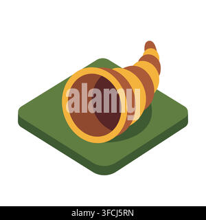 Isometric Vector Illustration of an Empty Thanksgiving Cornucopia on white background isolated Stock Vector