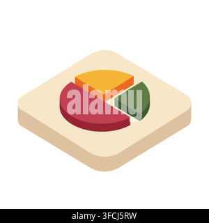 Isometric 3D Pie Chart Icon for Business Data Visualization and Analytics on white background isolated Stock Vector