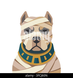 Ancient Egyptian Mummy Pitbull Dog Vector Illustration for Halloween Costume Concept on white background isolated Stock Vector