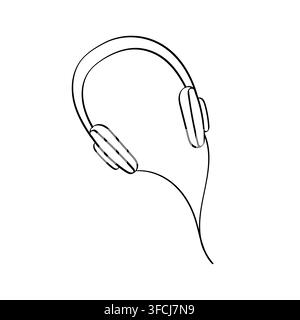 Contour wired headphones isolated. Doodle linear earphone. Music gadget. Device Listening to podcast. Vector illustration. Technology for audition son Stock Vector