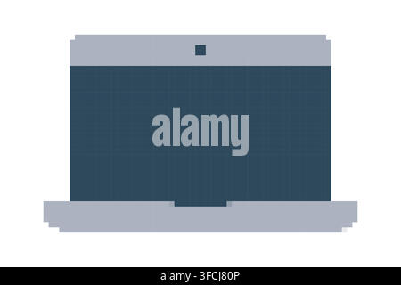 Pixel gaming laptop with screen. 8-bit personal computer with display on a white background. Technology. 90s style. Color image. Isolated object. Retr Stock Vector