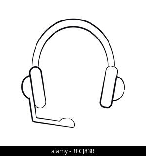 Pencil drawing of Headphones with microphone. Sketch Headset isolated on white background. Outline professional IT equipment. Linear equipment technic Stock Vector