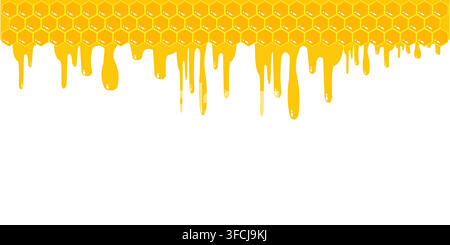 Honey Drip With Honeycomb Hexagon Background Stock Vector