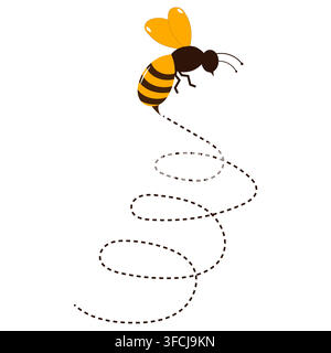 Cute Flying Bee with Dotted Trail Line Stock Vector