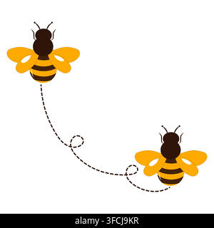 Cute Flying Bee with Dotted Trail Line Stock Vector