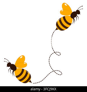 Cute Flying Bee with Dotted Trail Line Stock Vector